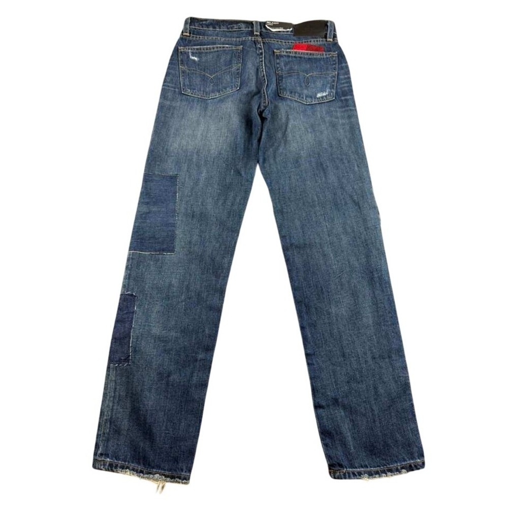 Lauren Ralph Lauren Jeans Women 00 Relaxed Taper Patchwork Blue Plaid Lace Denim - Picture 2 of 11